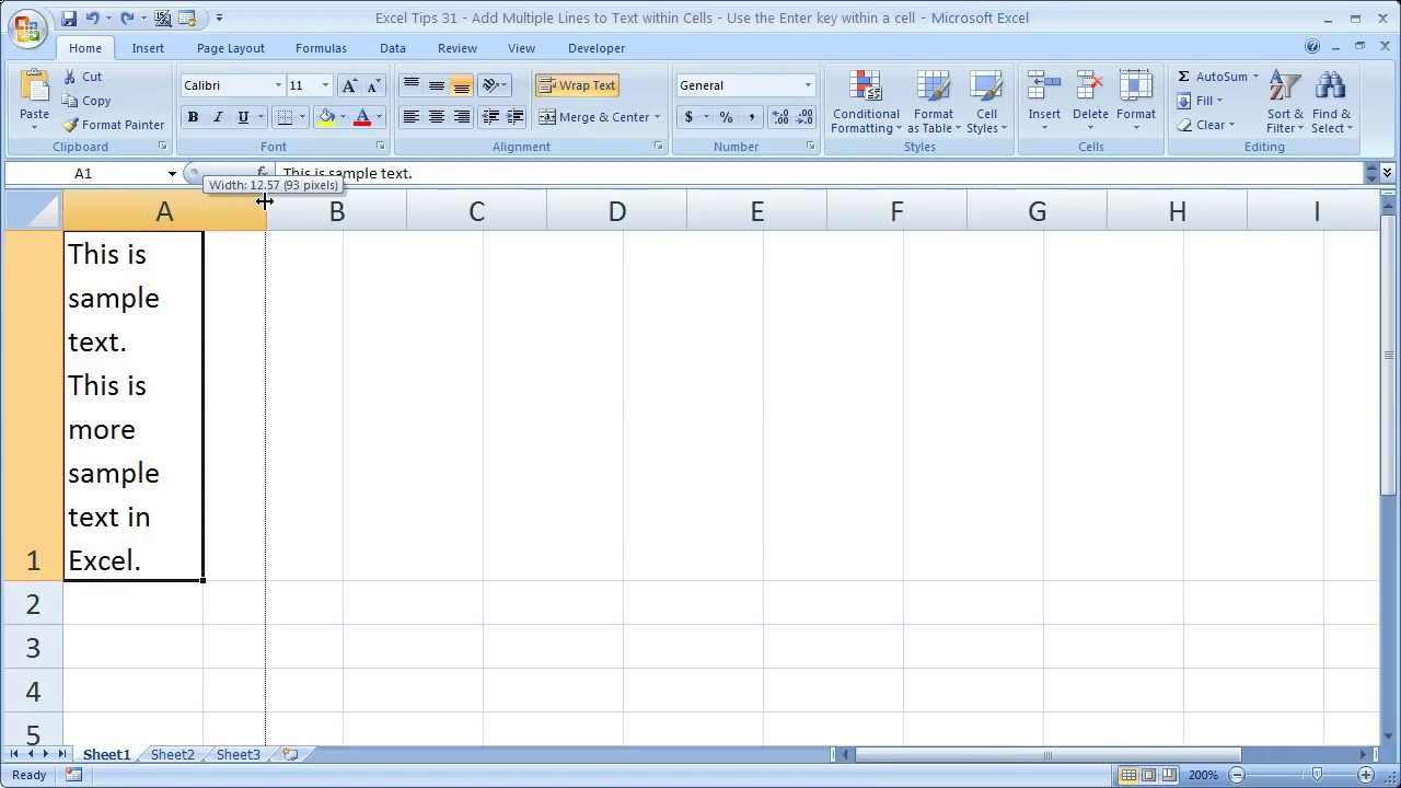 Excel Tips 31 – Add Multiple Lines to Text within Cells – Use the Enter key within a cell