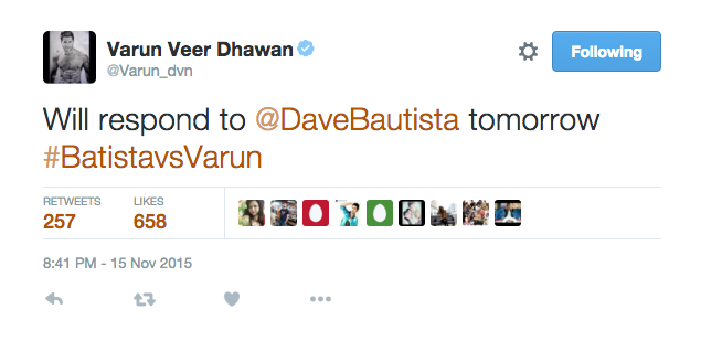 Bring It! Varun Dhawan challenges WWE star Dave Bautista - Tamil News 