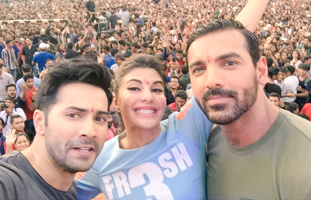 Fan Misbehaves With Jacqueline Fernandez, Varun Dhawan And John Abraham Come To Her Rescue!