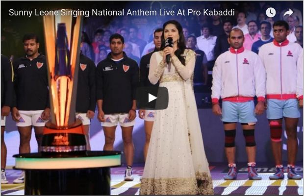 Watch: Sunny Leone Singing National Anthem Live At Pro Kabaddi