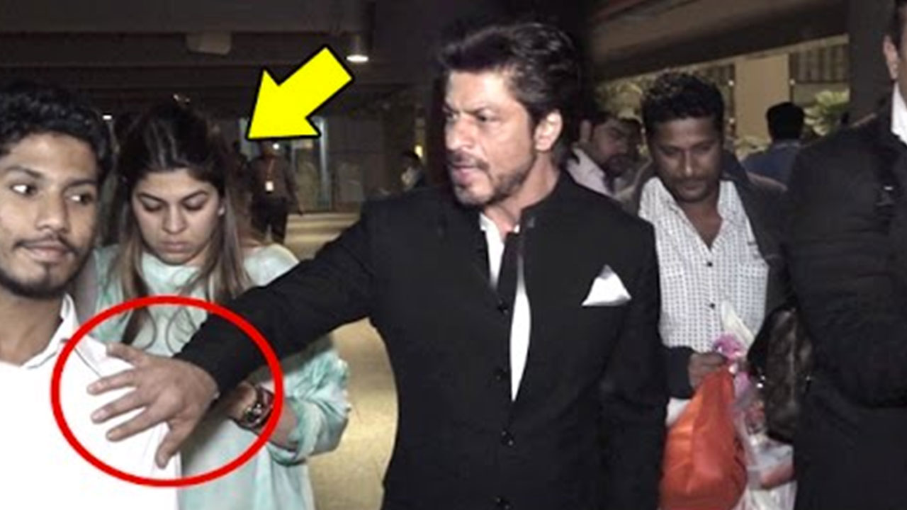 OMG! Furious Shah Rukh Khan Pushes Away A FAN To Save A Lady At Airport – Watch Video