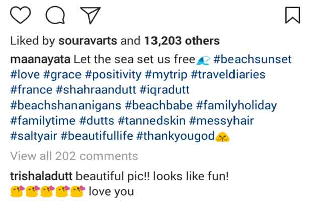 Sanjay Dutt’s Daughter Trishala Comments On Manyata's Beach Wear Photo!