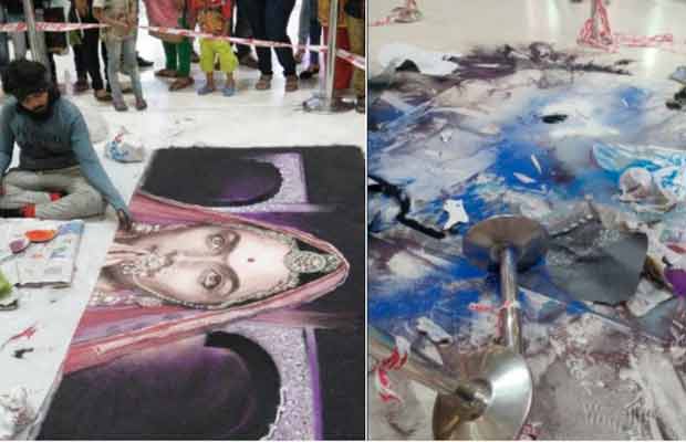 Artist Made Padmavati Rangoli In 48 Hours, Haters Destroyed It In Minutes