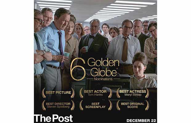 Steven Spielberg’s The Post Receives 6 Golden Globe Nominations!